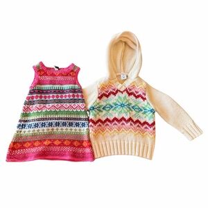 Baby GAP Multicolor Knit Kids Sweater and Old Navy Knit Dress Set